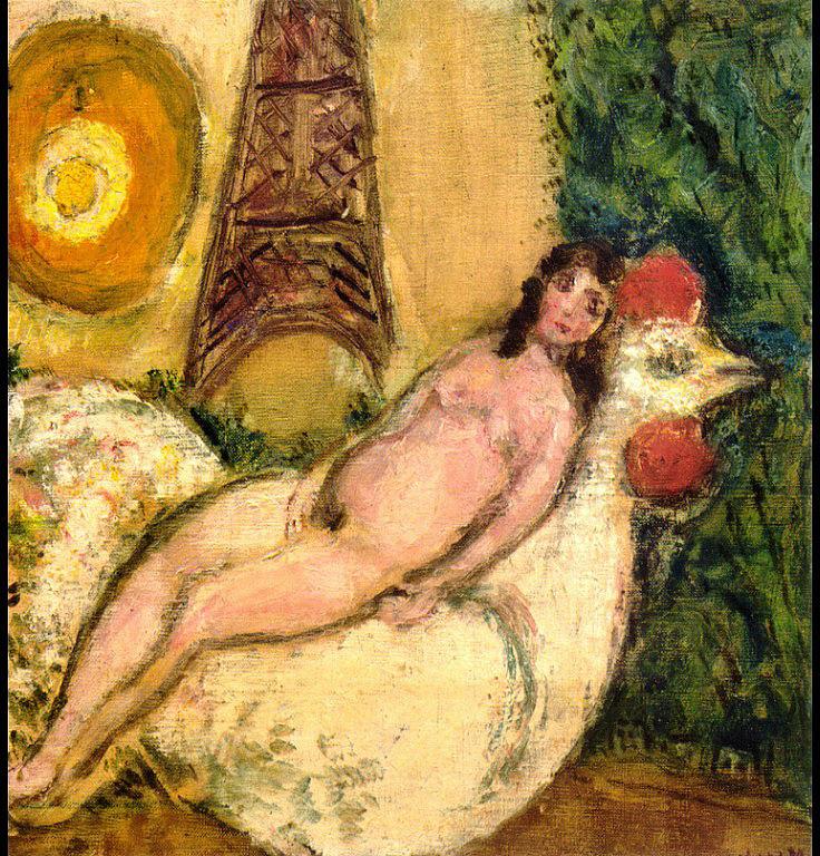 Desnudo sobre una polla blanca contemporáneo Marc Chagall Pintura al óleo